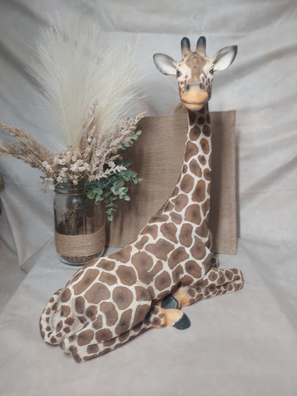 Large Resting Giraffe Statue – 15" Hand-Painted Resin Figurine – Safari Decor